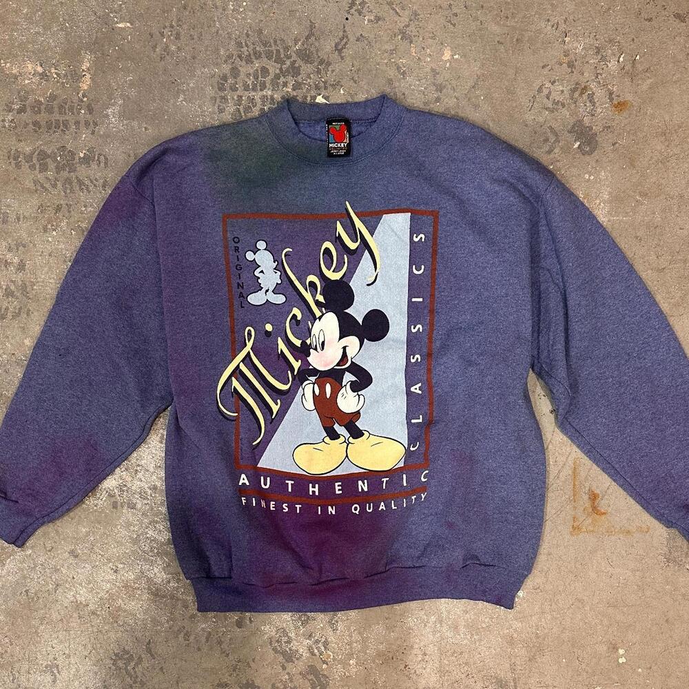 Vintage 90s Mickey Mouse Crewneck Sweatshirt Print Logo Blue Color Unisex - Picture 2 of 6